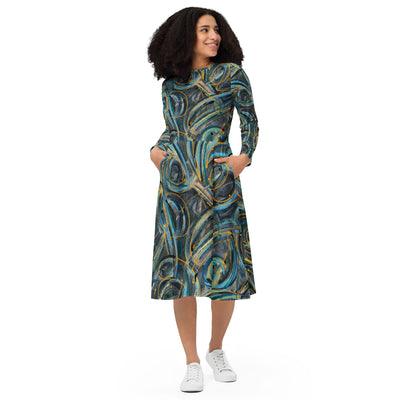 Serenity Art long sleeve midi dress