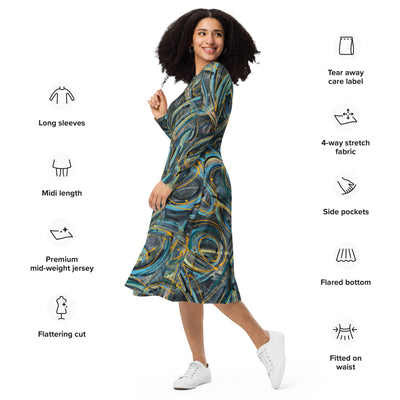 Serenity Art long sleeve midi dress